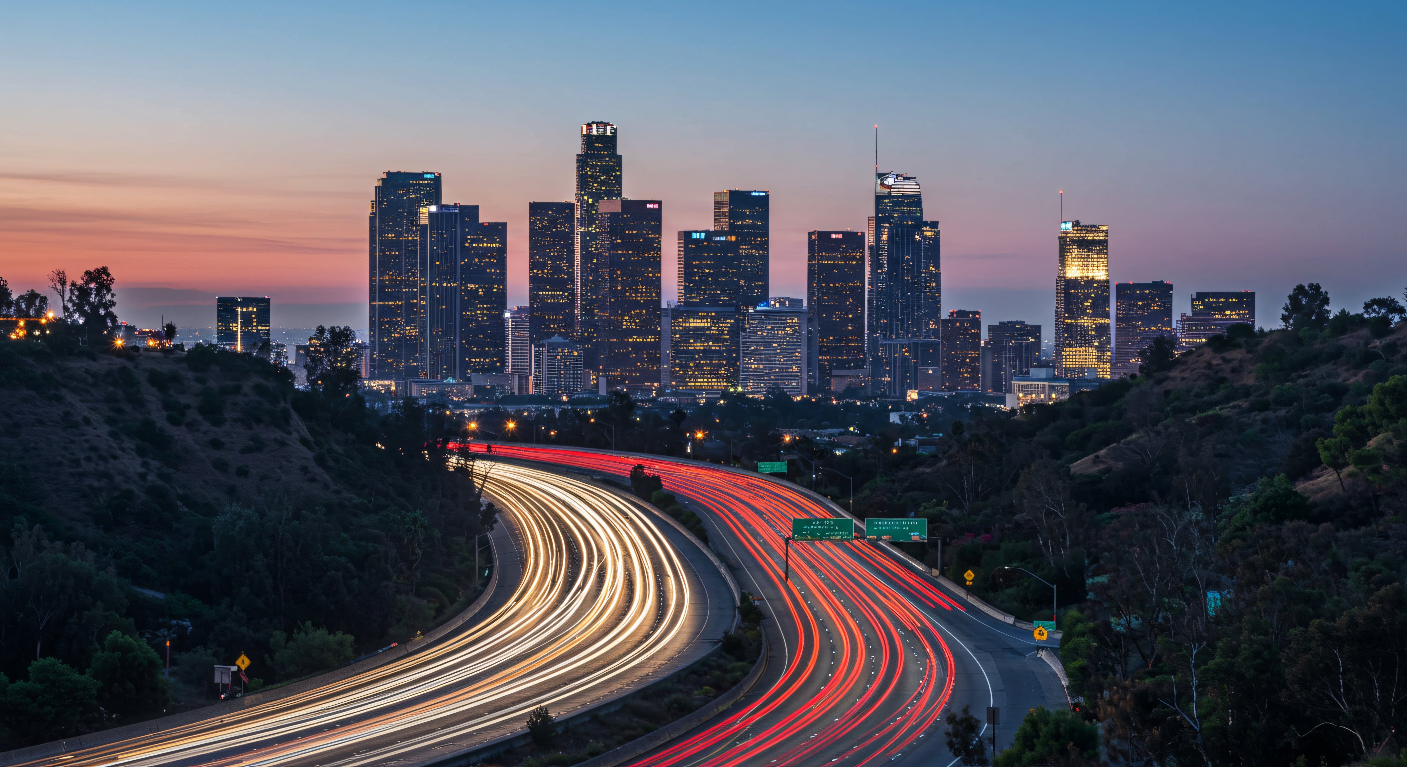 DTLA skyline at dusk illustrating trends in Los Angeles multifamily CHIP development.
