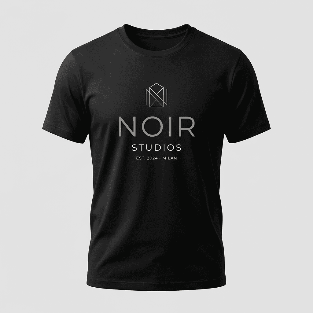 Premium custom black t-shirt featuring a bold, modern logo design with high-quality print finish, clean layout, and professional branding presentation.