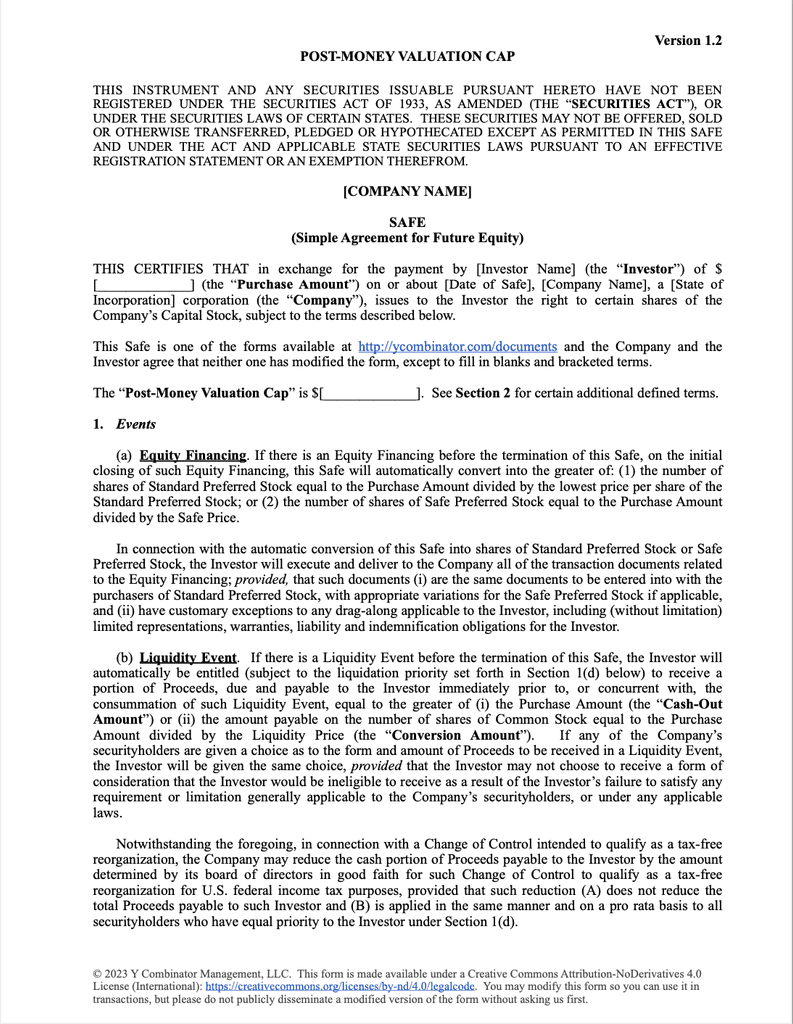 Fillable YC Safe Form v1 2 Free AI Support