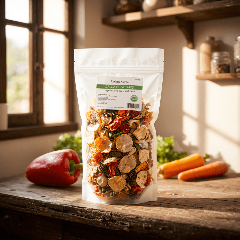 product photography of a bag of dried vegetables for cooking