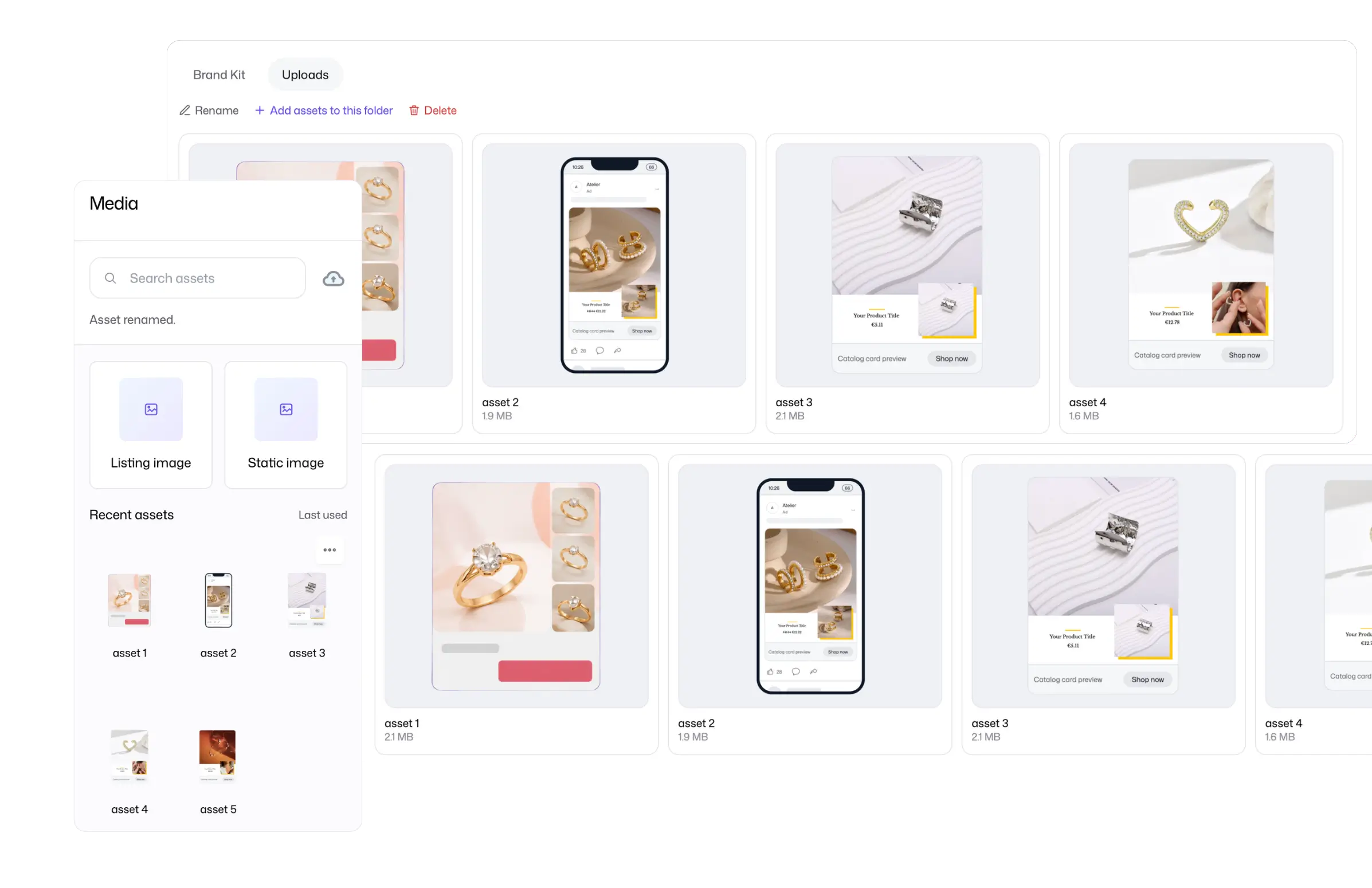 manage assets | flow by pansyer (DPA personalized catalog ads)