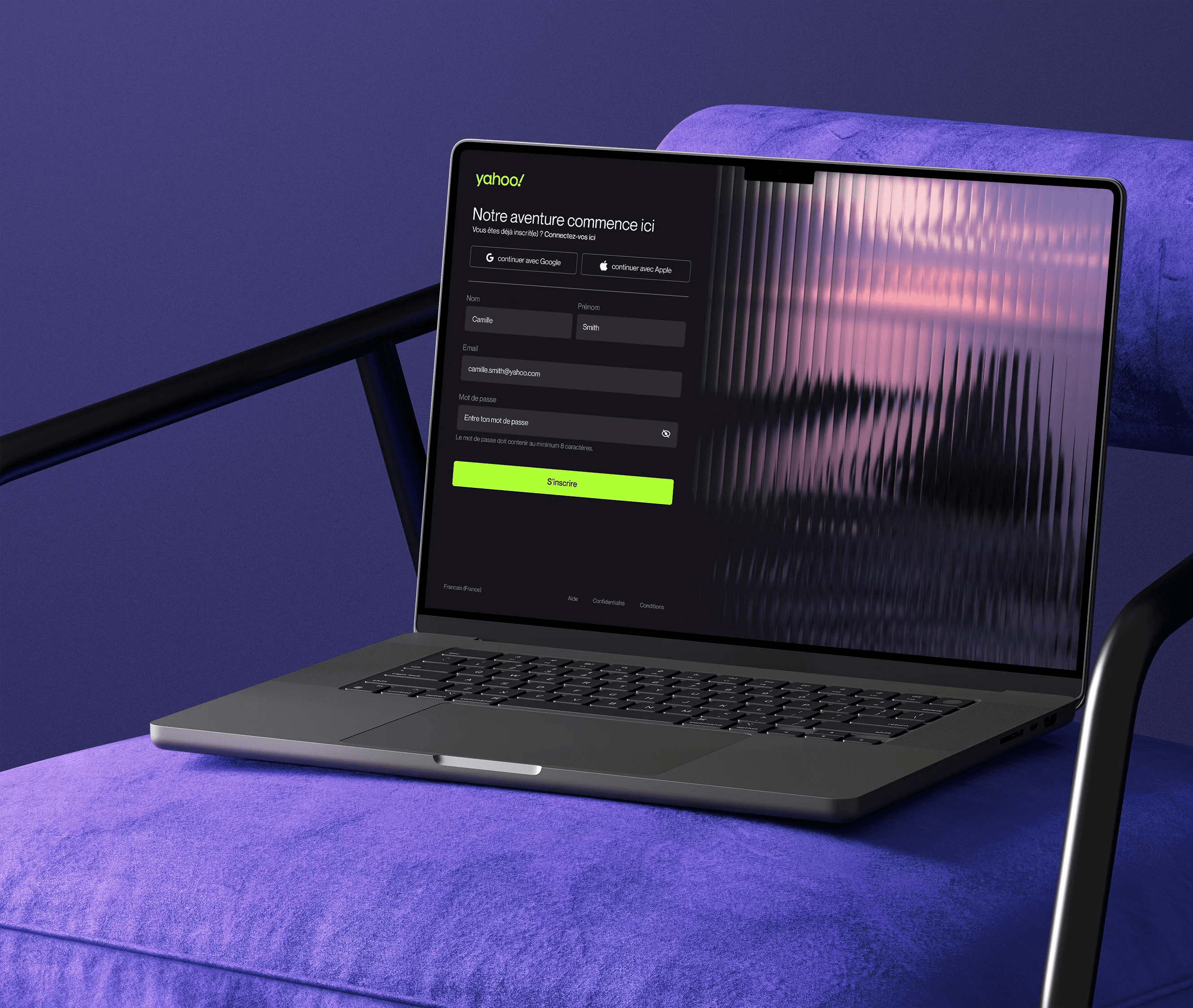 Page login du site internet de Yahoo!, sur un macbook pro.