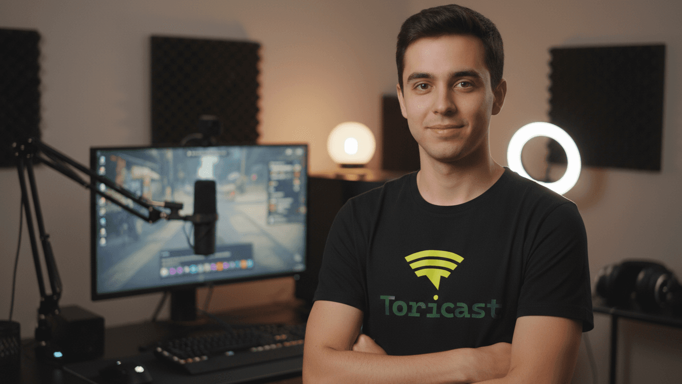 Marketing campaign visuals for Toricast multilingual podcast platform launch