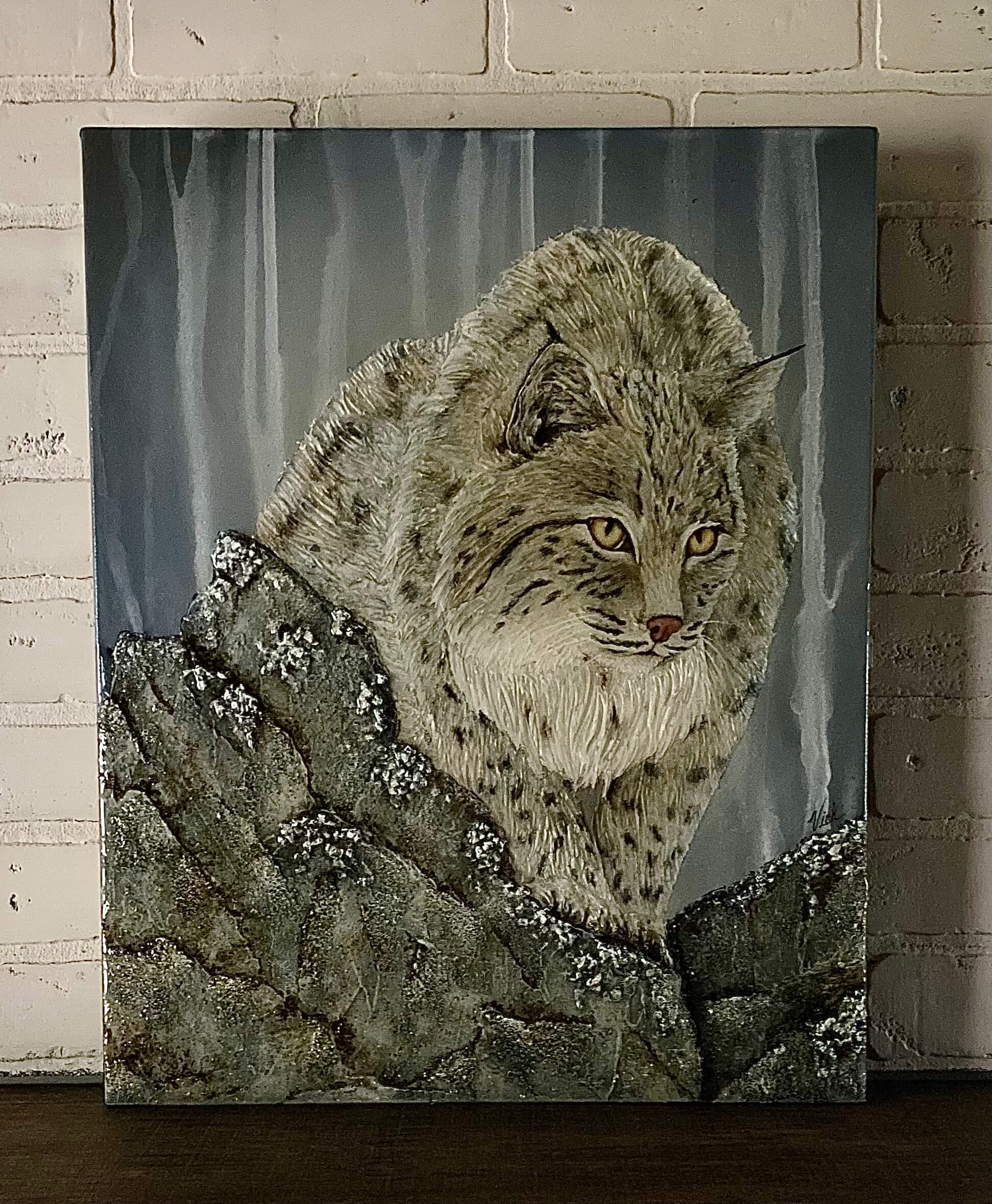À l’affût toile qui met en scène un lynx