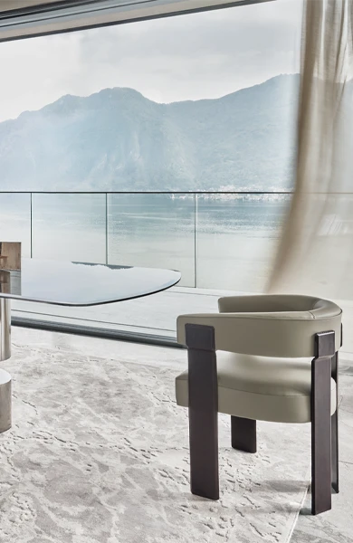 dining room of a modern villa with a view of lake como