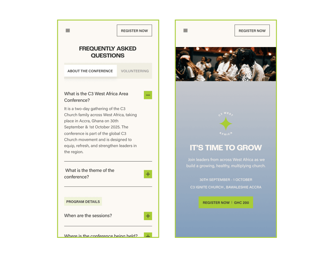 FAQs and footer mobile section