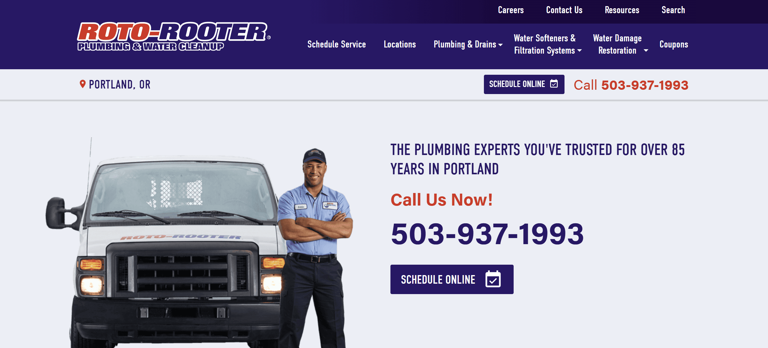 clear cta on a plumber website