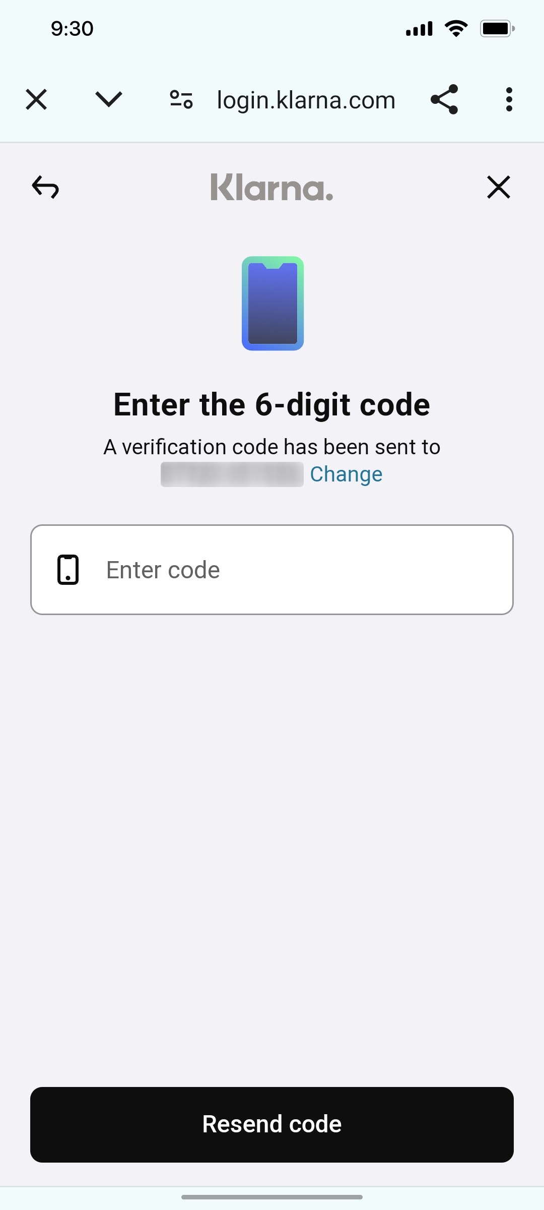 Klarna Inter Code 2 Screen