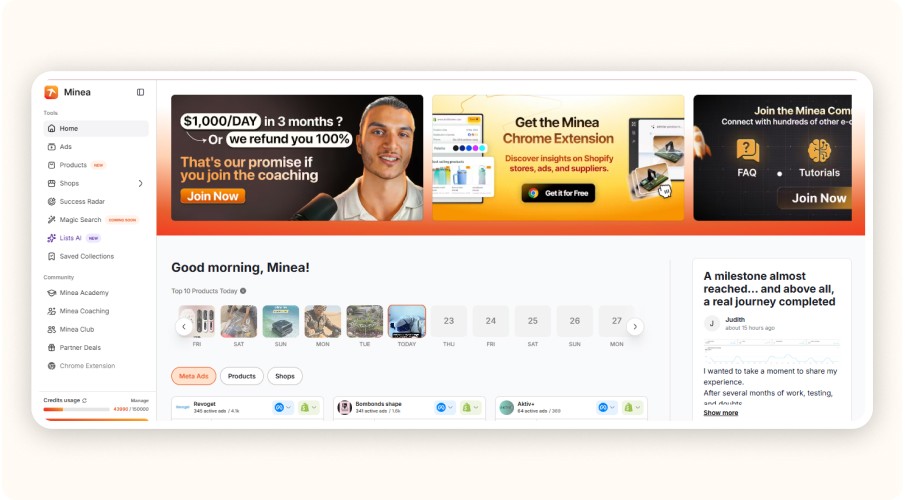 interface utilisateur Minea