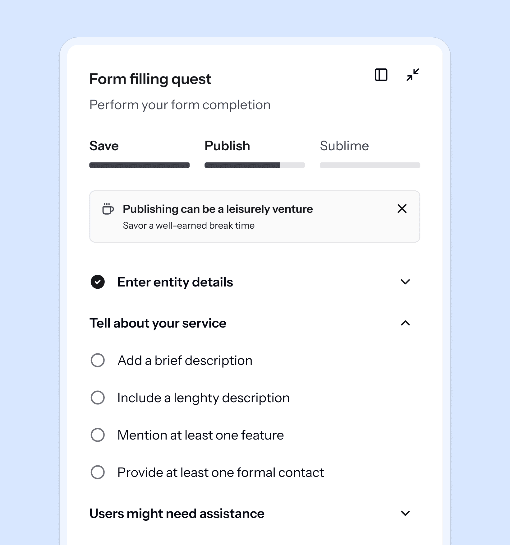 SG Playmo Form filling quest Panel