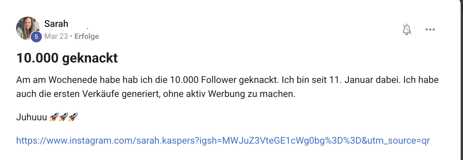 Kundenstimme KI Creator Akademie: Sarah knackt 10.000 Follower und erzielt erste Verkäufe