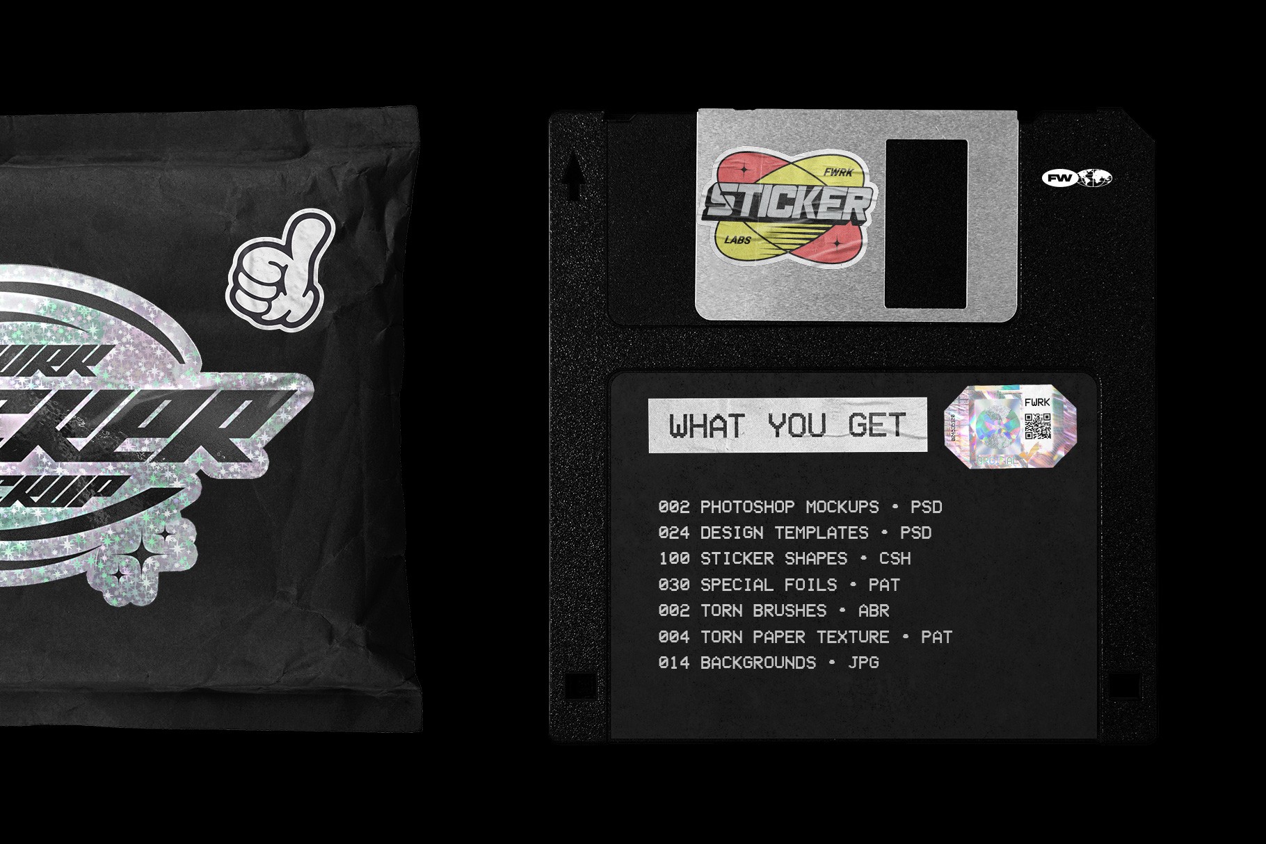 Sticker Labs Photoshop sticker mockups templates shapes brushes and foil textures