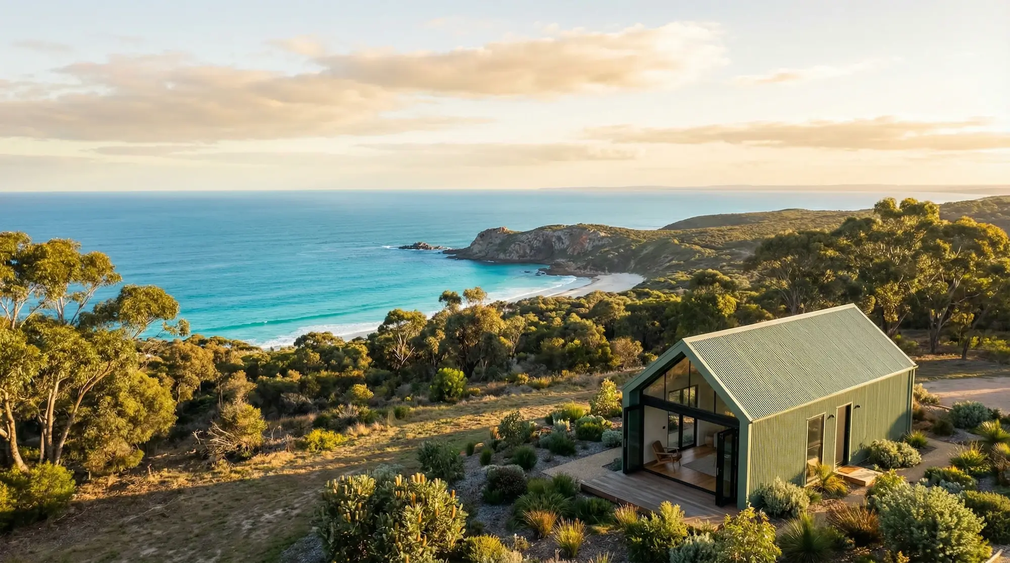 Stunning shed house built with hempcrete blocks close to an Australian beach.
