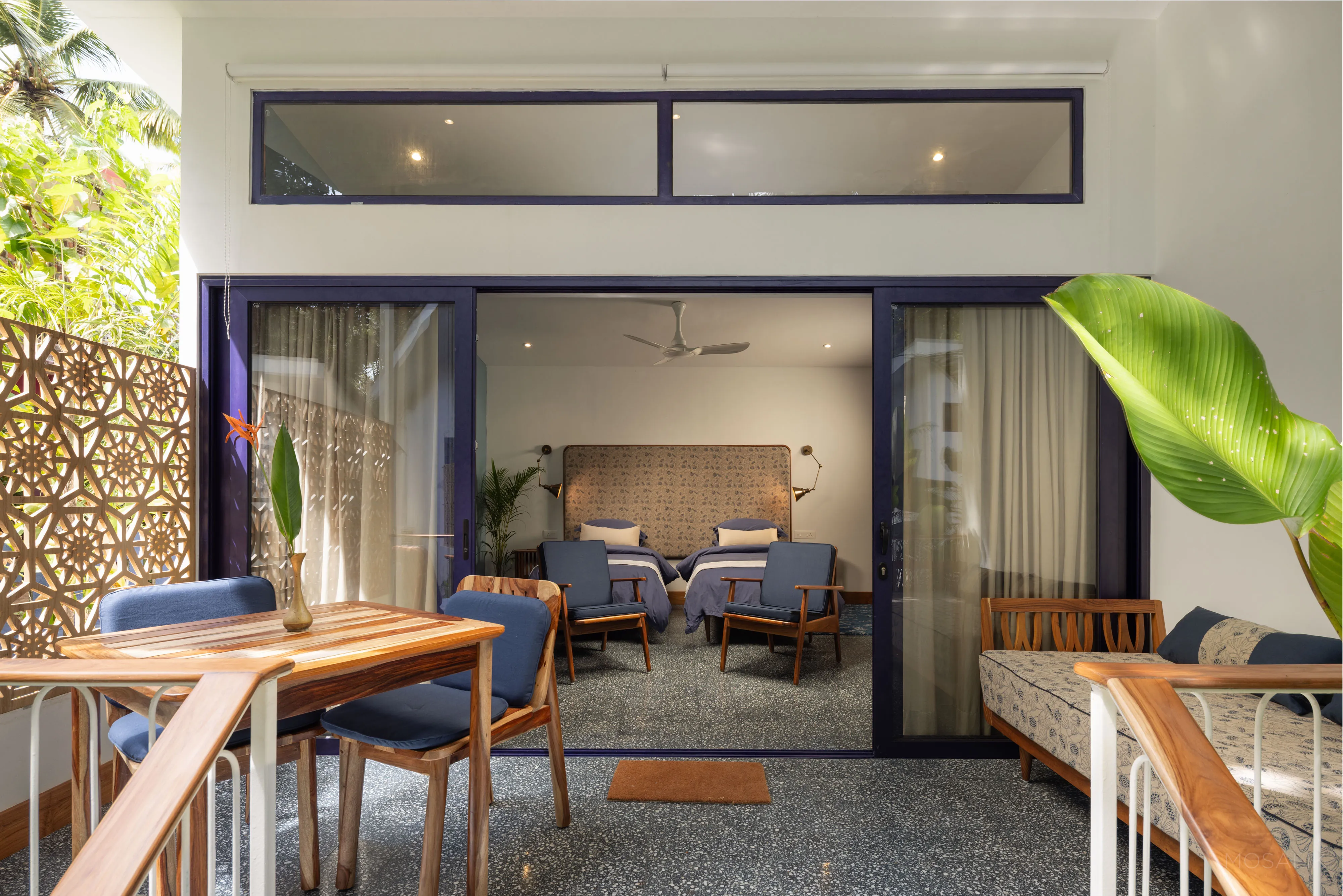 Looking into a garden room at Jaali Blue