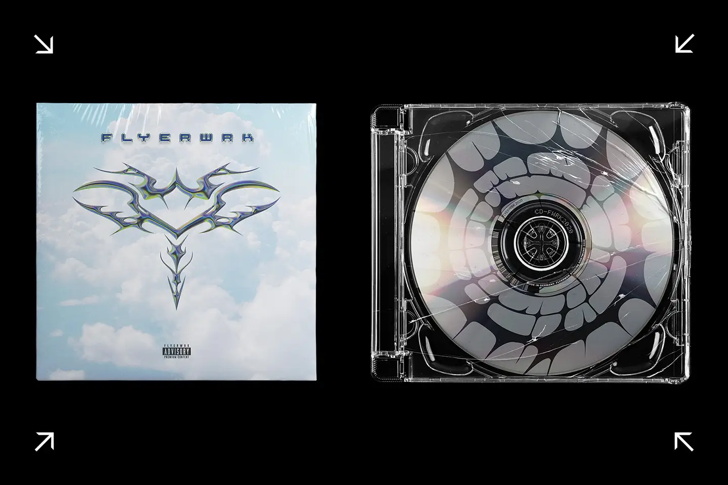 Tribalism vector shapes used in futuristic album cover and CD packaging design