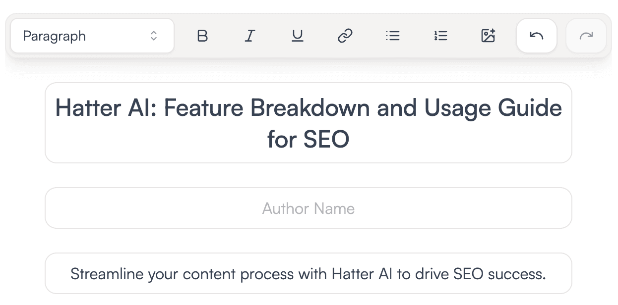 Editing toolbar for this article inside Hatter AI