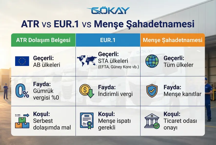 ATR EUR.1 menşe şahadetnamesi karşılaştırma tablosu