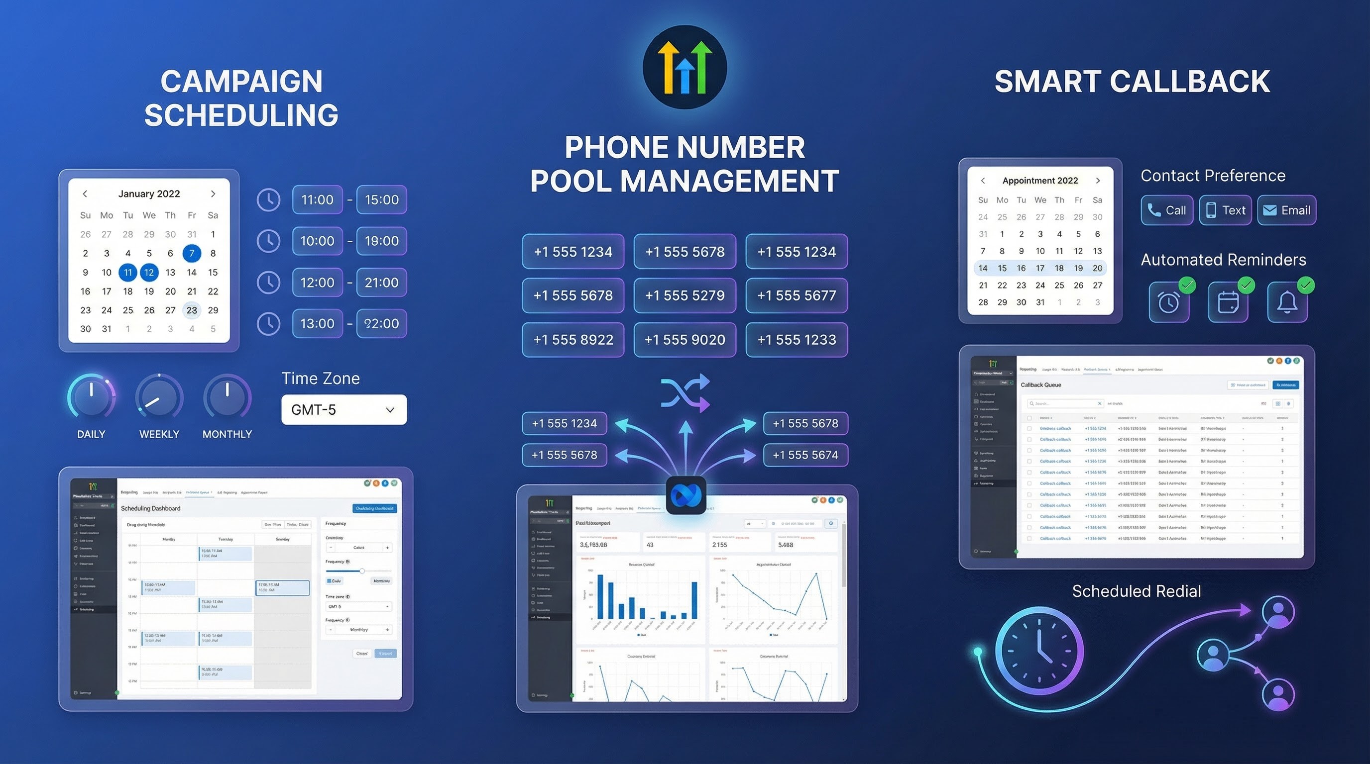 Outbound voice AI dialer with campaign scheduling, randomized number pools, and smart callbacks for preferred call times | VoiceAIWrapper