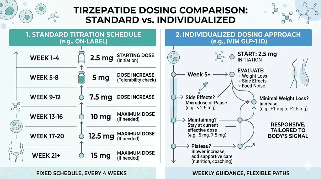 Standard tirzepatide dosing schedule compared to IVIM individualized protocol