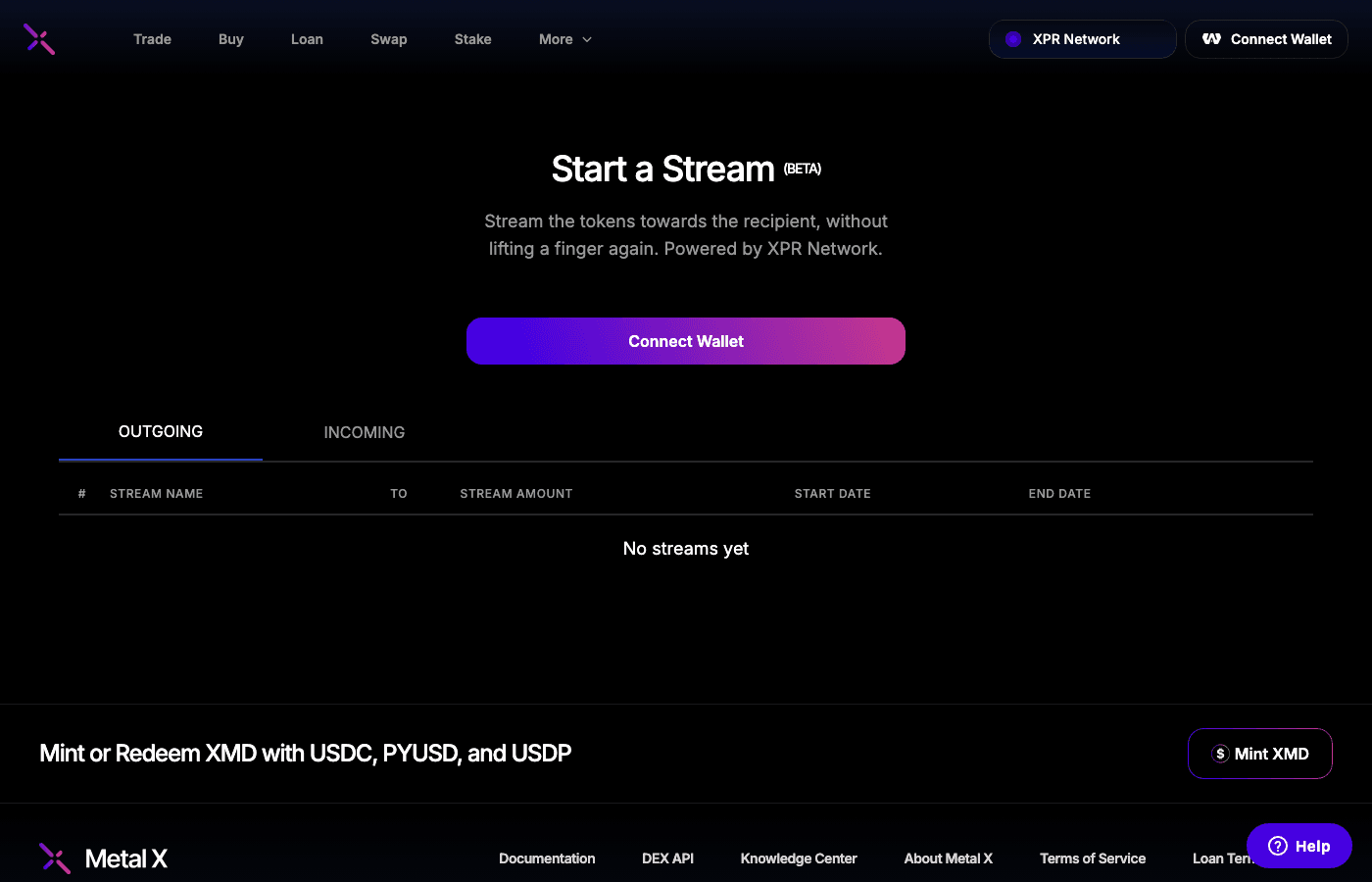 Metal X Payment streaming interface