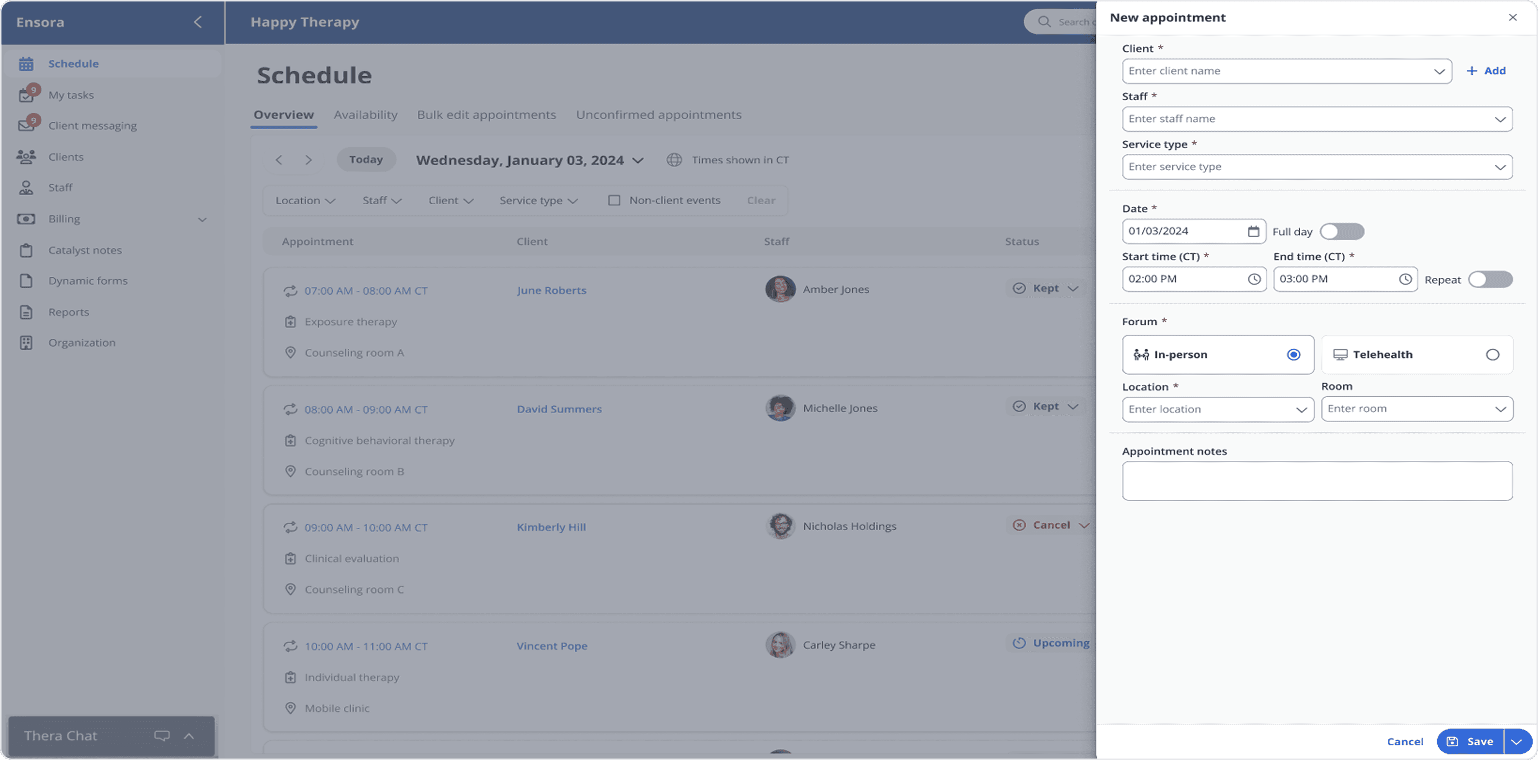 Redesigned appointment modal with clearer grouping, improved form structure, and enhanced usability.