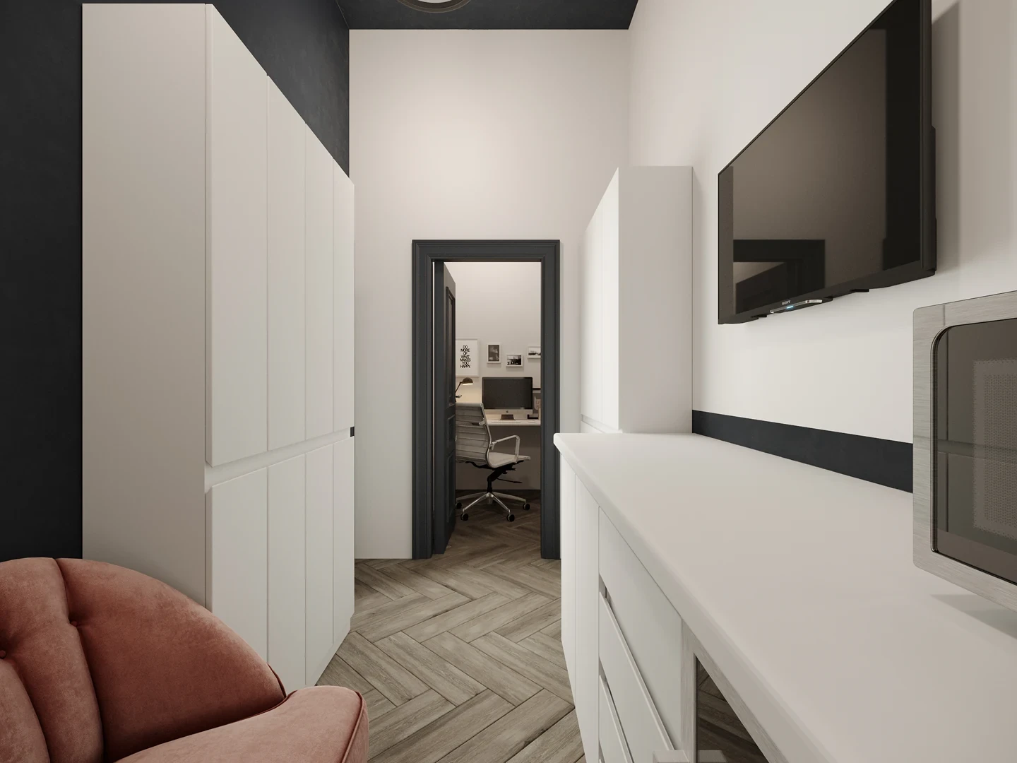 Détail — suspension minimaliste avec lumière chaude.