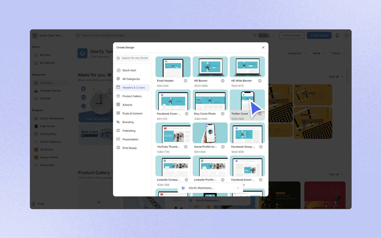 how to design twitter cover in glorify
