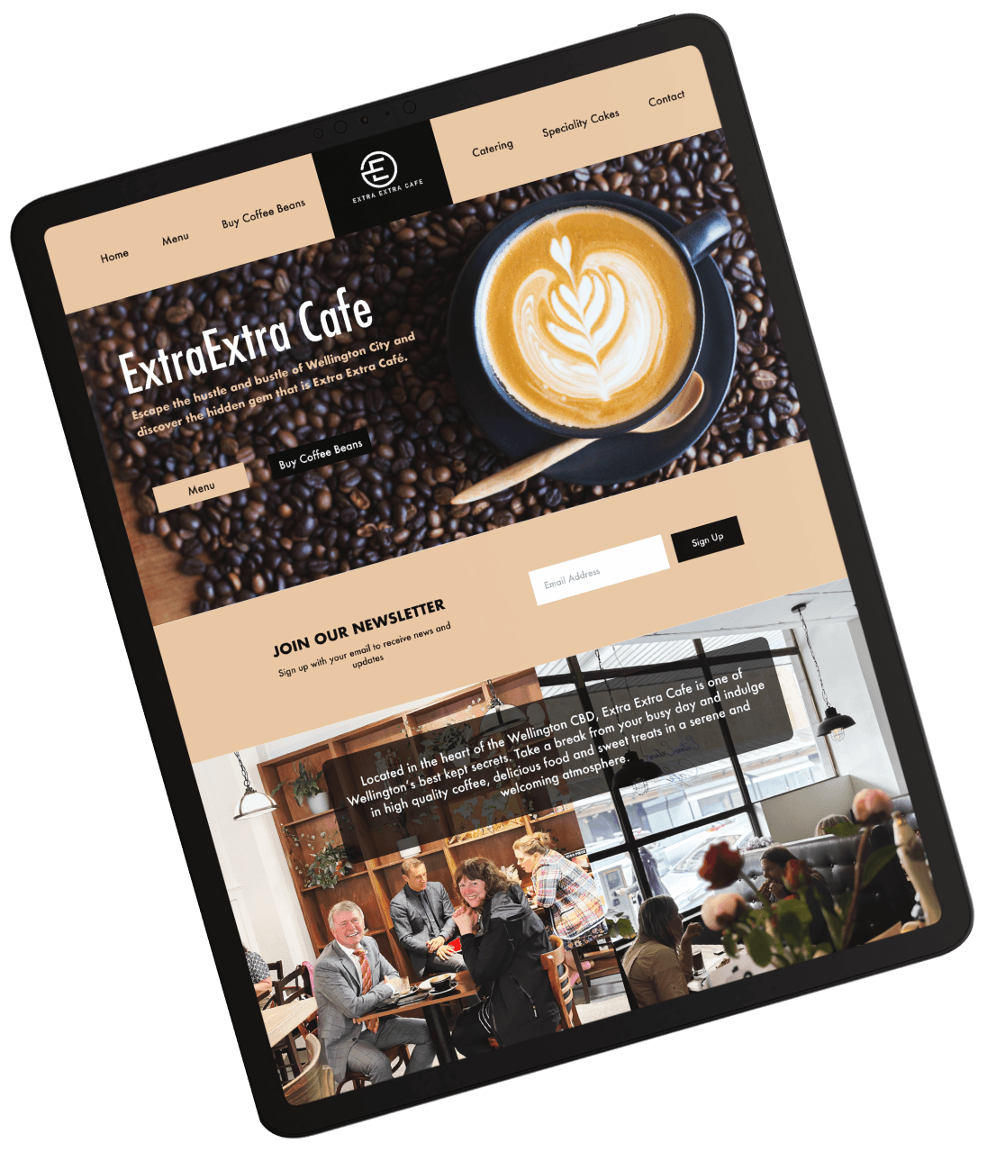 Screen capture of a website design for a Cafe