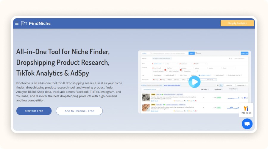 FindNiche platform interface
