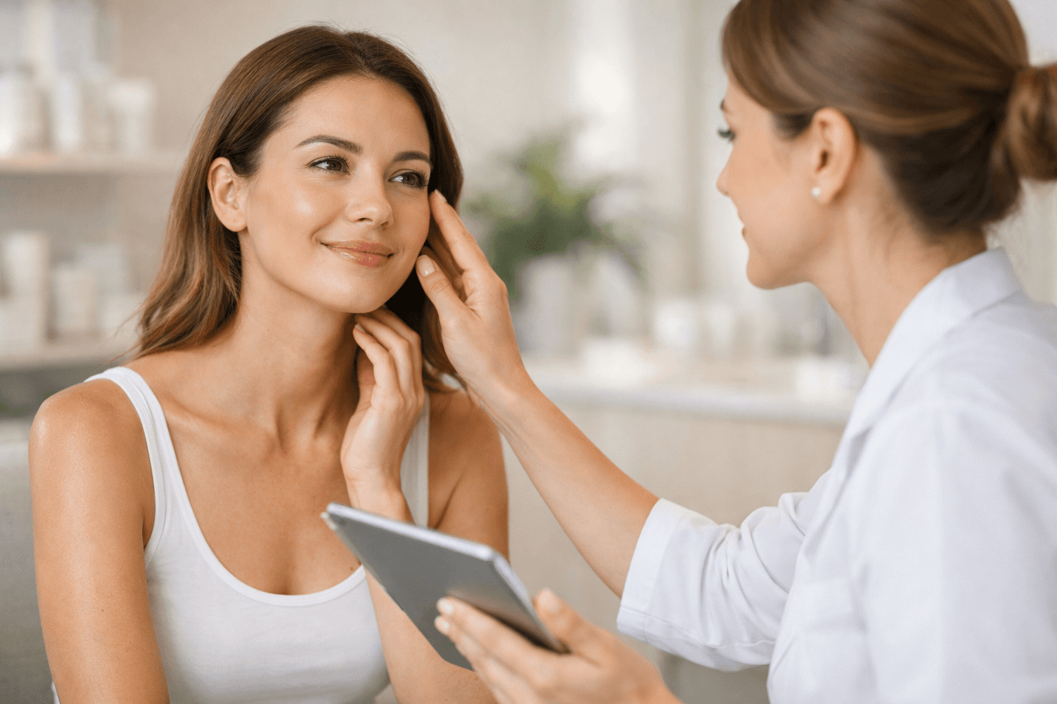 woman receiving skincare advice