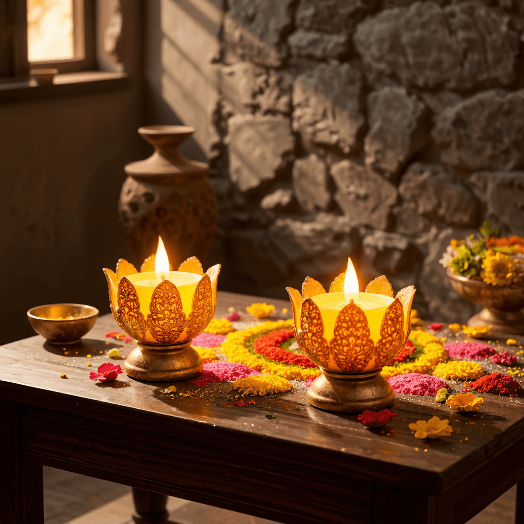 product photography of decorative candle holder with LED candles