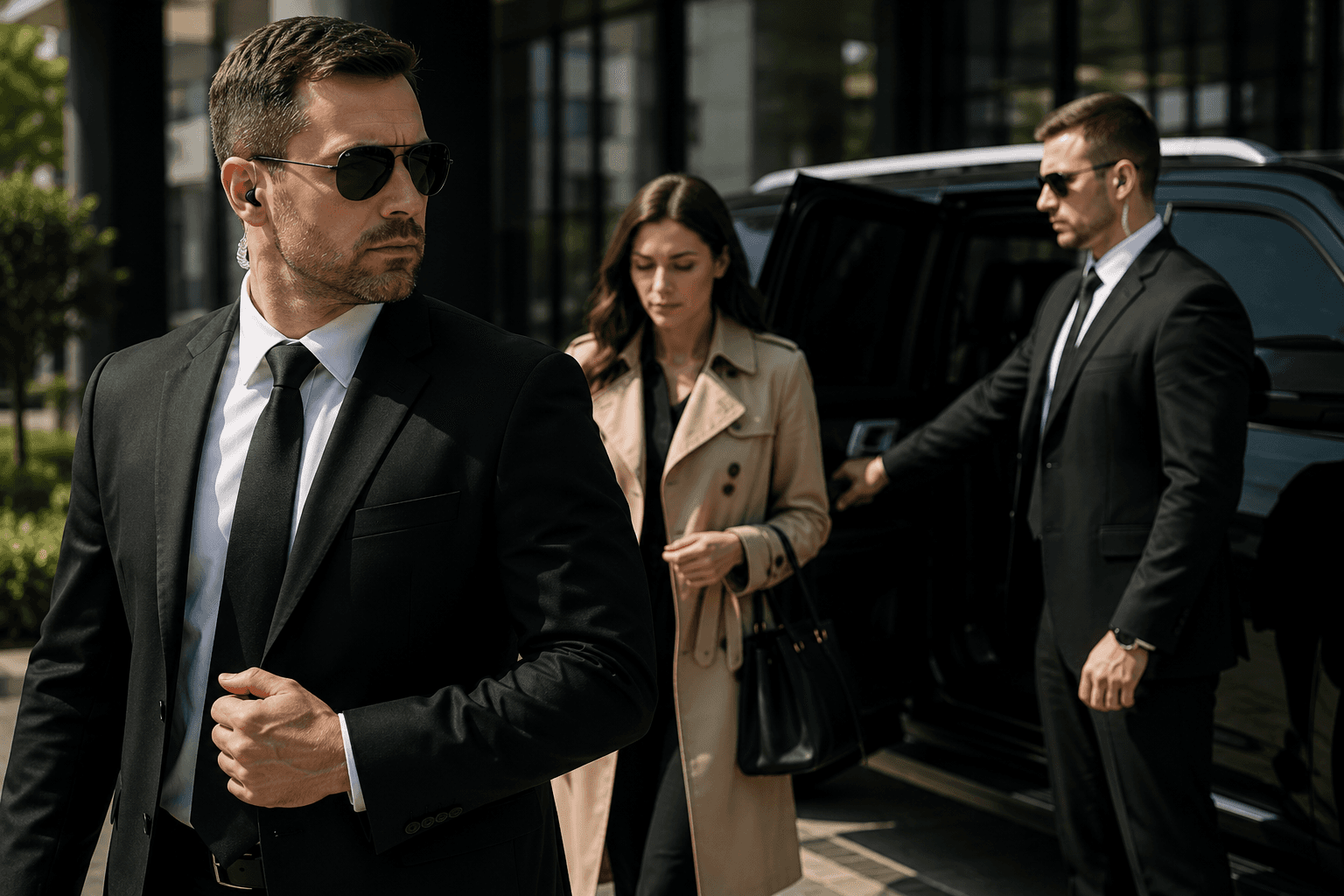 Close protection officer providing executive security services