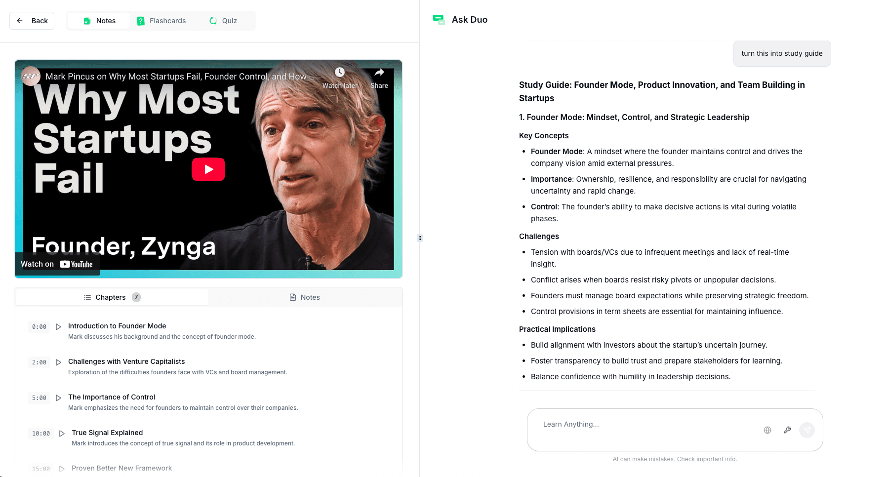 Are there any apps that turn YouTube lecture content into study guides?