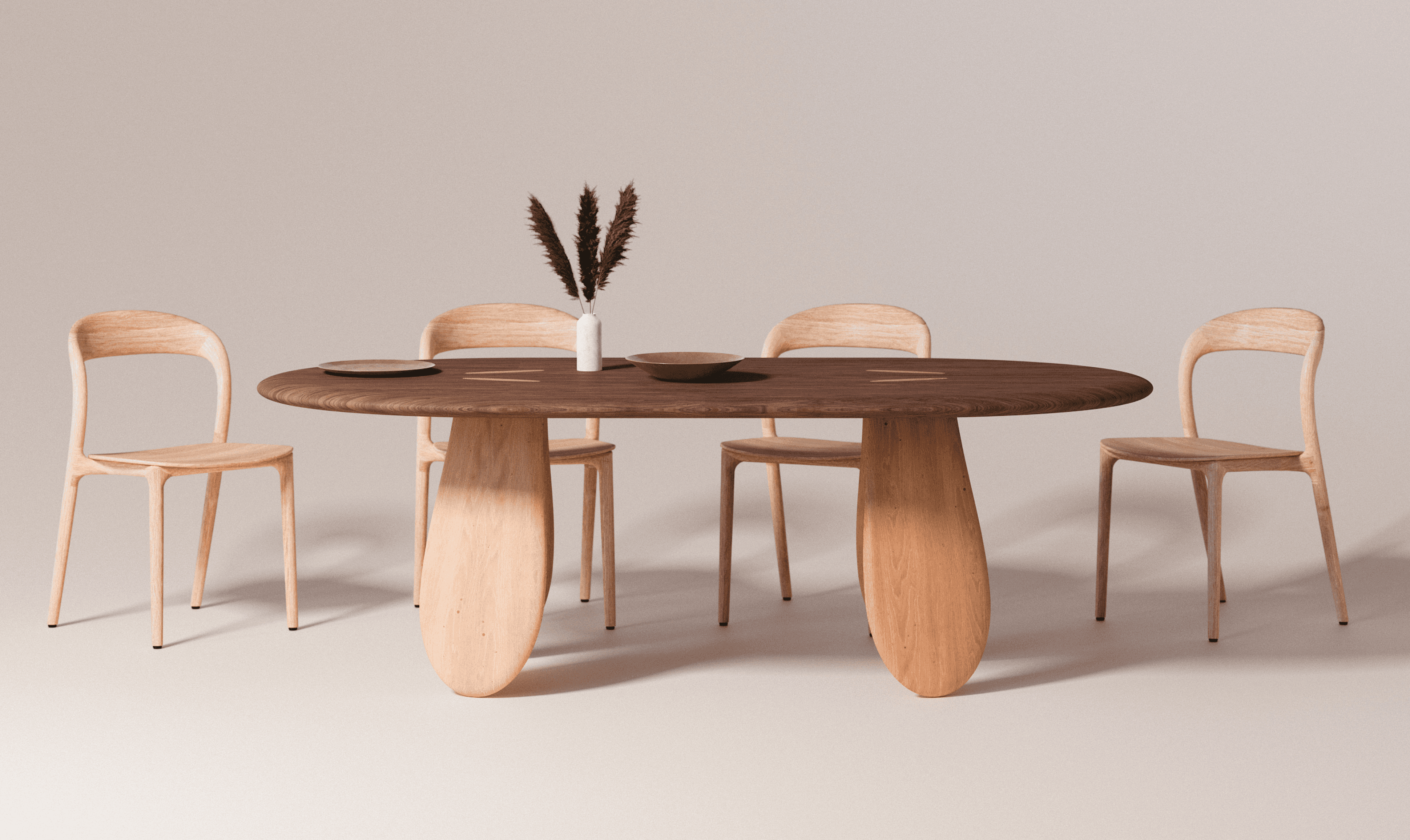 Handcrafted hatch dining table made out of solid oak and walnut, designed by noknok