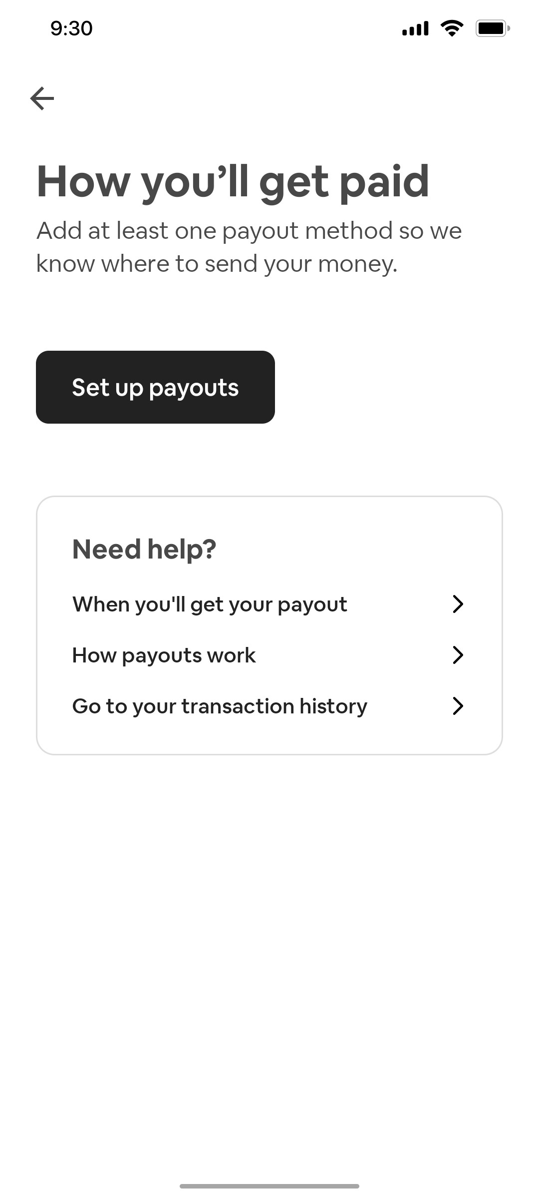 Airbnb Get paid screen