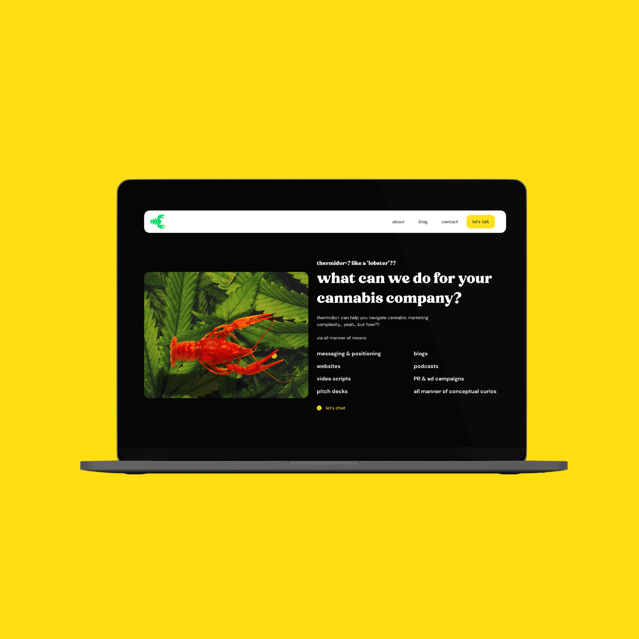 thermidor< booking section and service information from the completed creative project