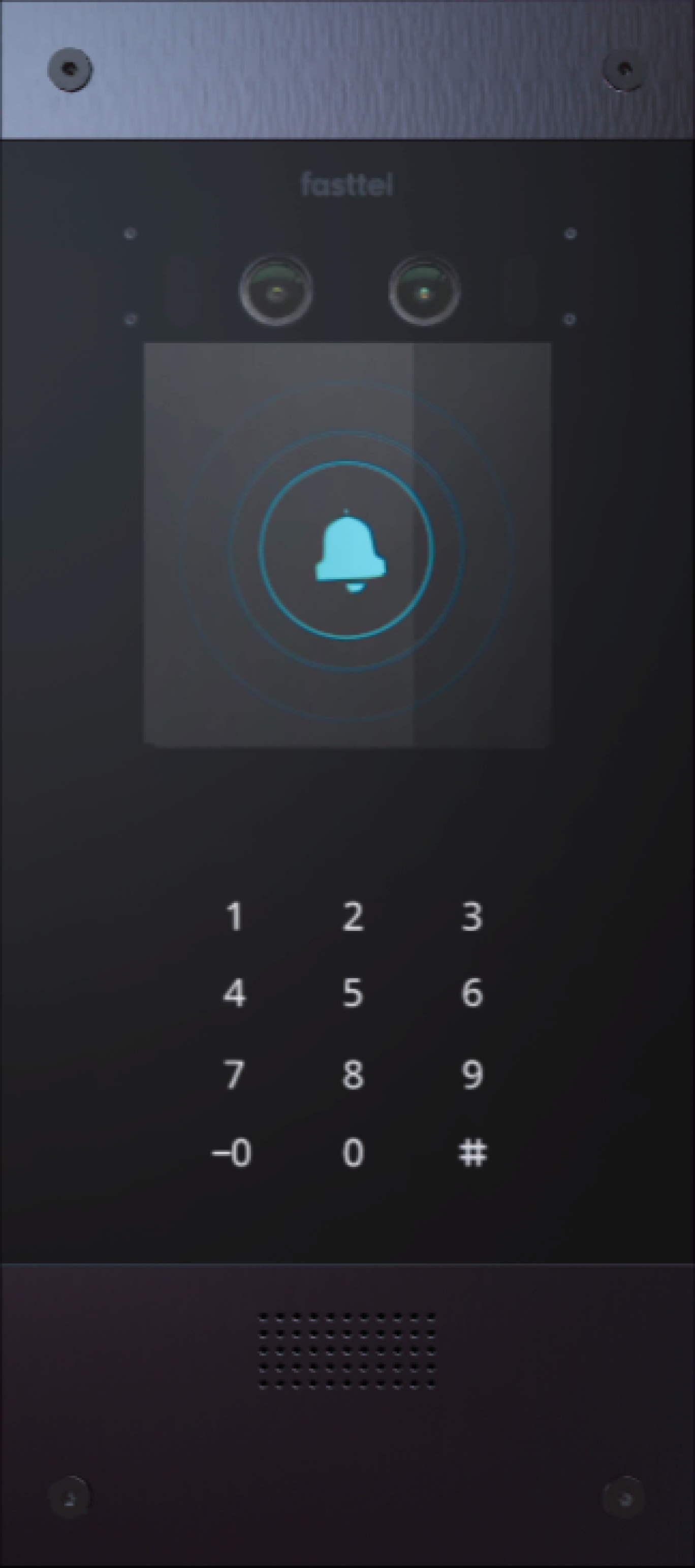 Intercom panel with camera, bell icon, and keypad
