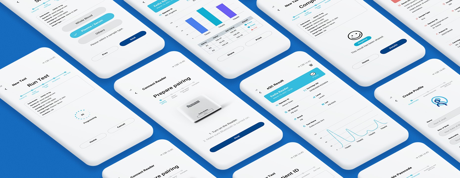 의료 검사 데이터를 관리하고 결과를 확인하는 모바일 애플리케이션 화면