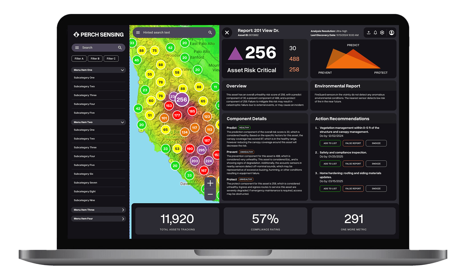 A laptop with a dark mode data analytics platform mockup