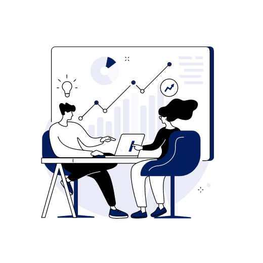 Illustration of team members collaborating in a data analisys meeting