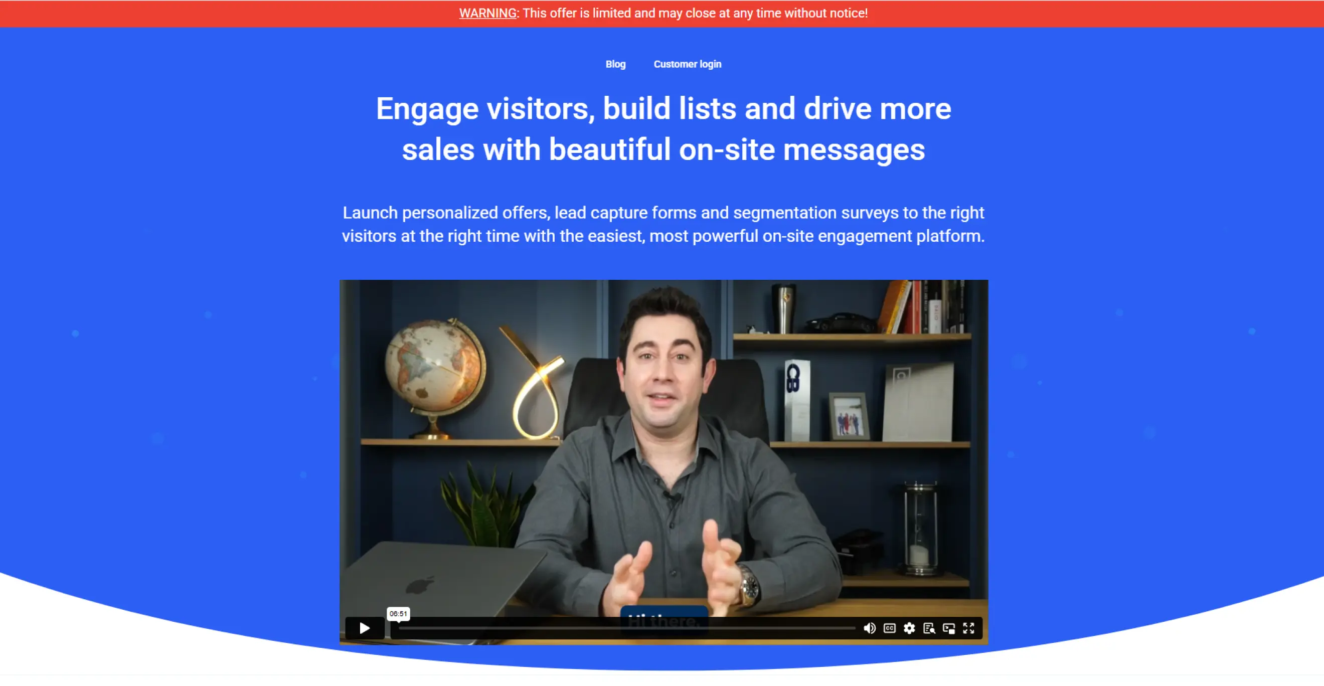 ConvertBox website hero section featuring the headline “Engage visitors, build lists and drive more sales with beautiful on-site messages”