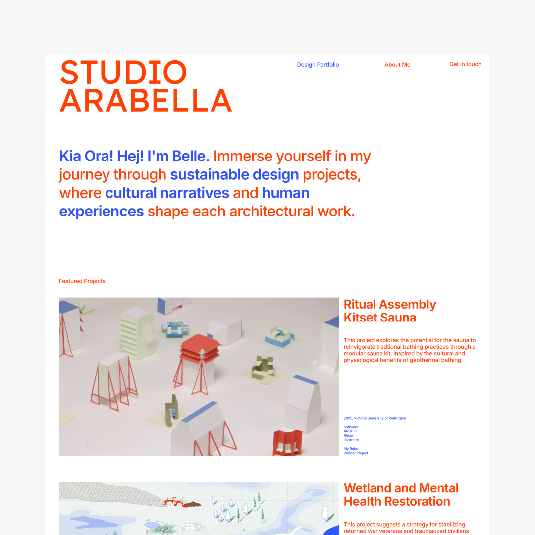 Website Portfolio homepage for a Architecture masters student.