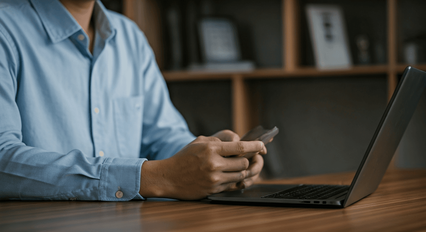 Small business owner sending SMS