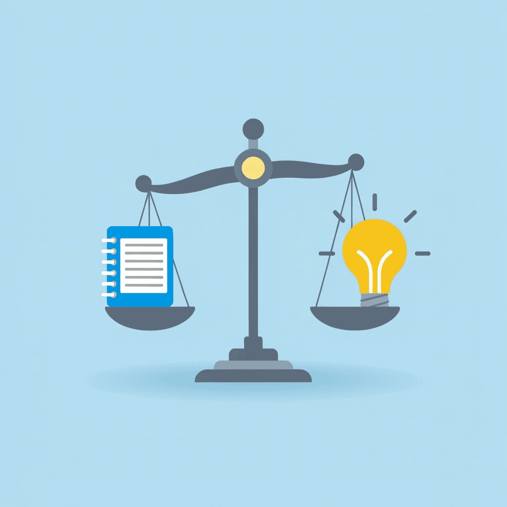  Balance scale showing structured learning on one side and child-led exploration on the other