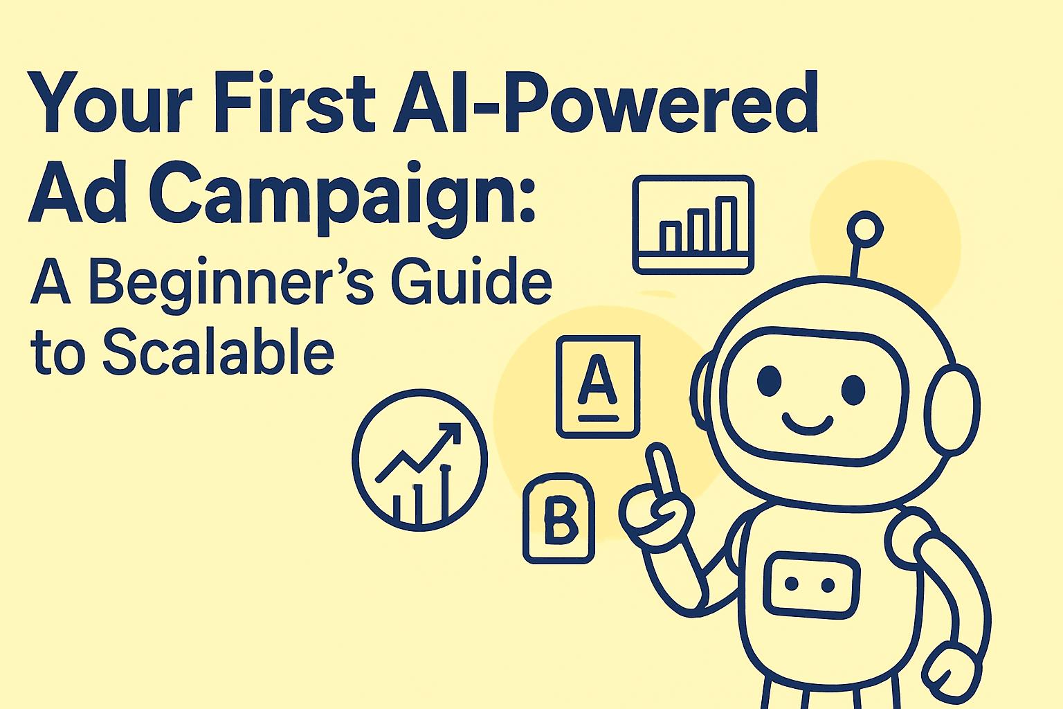 A friendly robot describing Your First AI-Powered Ad Campaign: A Beginner's Guide to Scalable