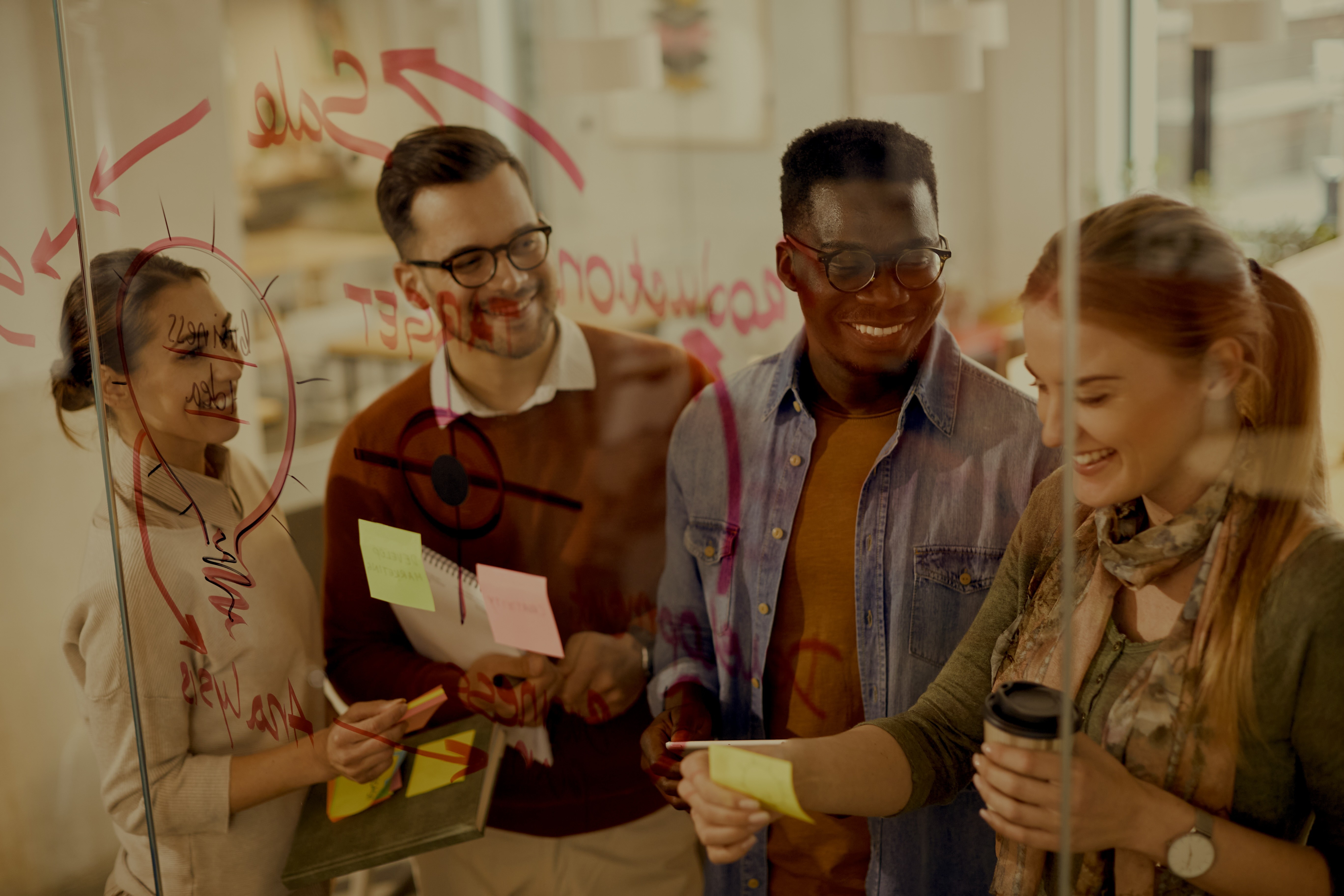 Colleagues brainstorming together