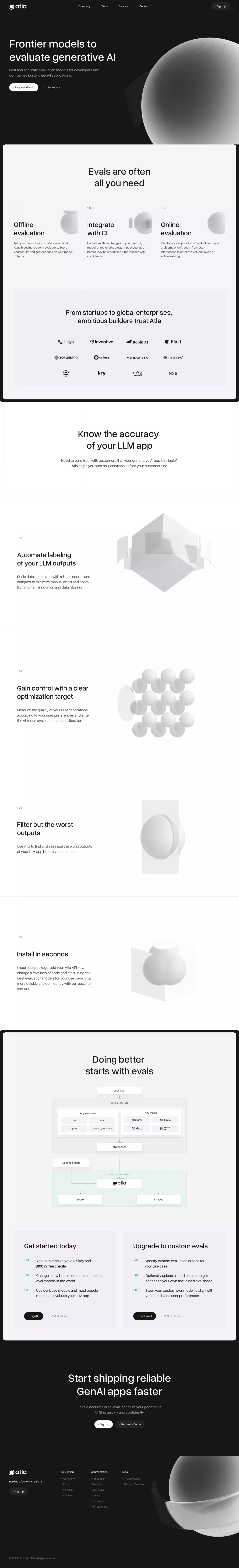 Atla AI landing page screenshot showcasing Tech and AI design