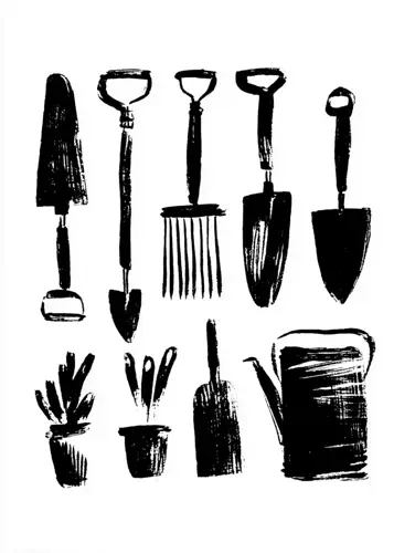 Black illustration of food and utensils
