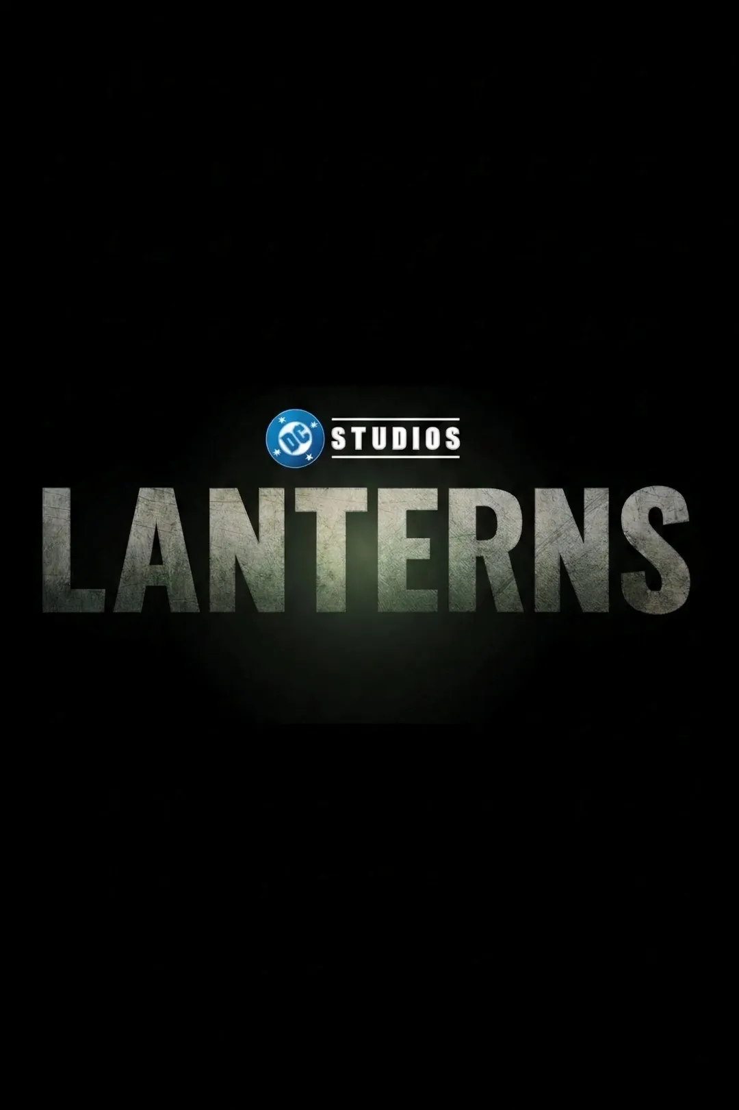 The image features a dark background with the word "Lanterns" in large, metallic-textured letters, accompanied by the DC Studios logo above, conveying a theme of mystery and anticipation in their upcoming release.