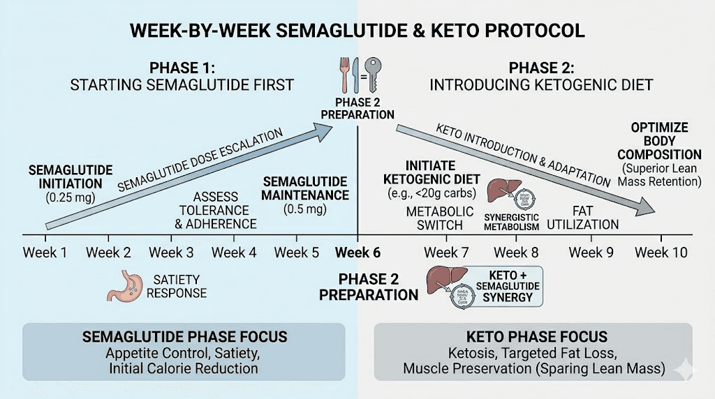 Week-by-week protocol timeline for safely combining keto and semaglutide